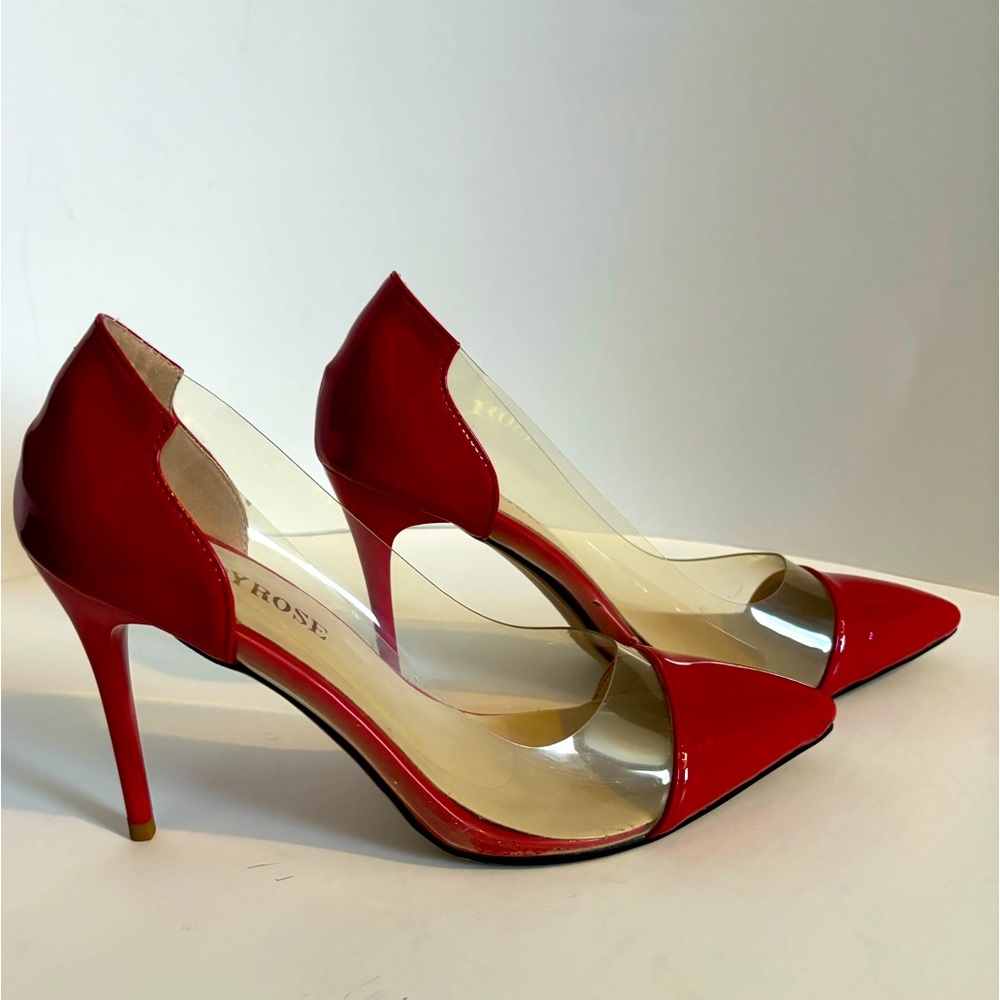 Jade Rose Adrianna Red Patent Leather and PVC Pumps size 8 or 38